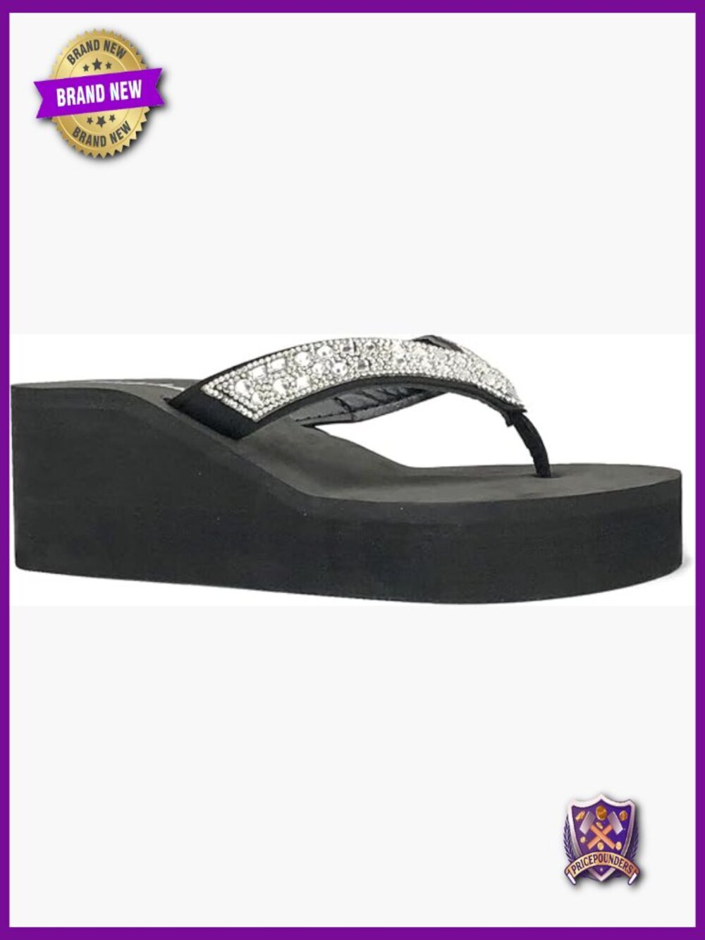 Rhinestone Wedge Sandals T-Strap Platform Flip Flops